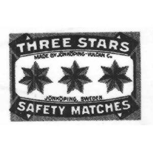 THREE STARS SAFETY MATCHES MADE BY JÖNKÖPING - VULCAN Co JÖNKÖPING, SWEDEN
